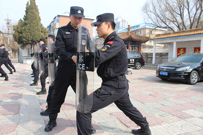 3月31日,双台子公安分局巡特警大队维稳处突中队组织开展警棍盾牌术